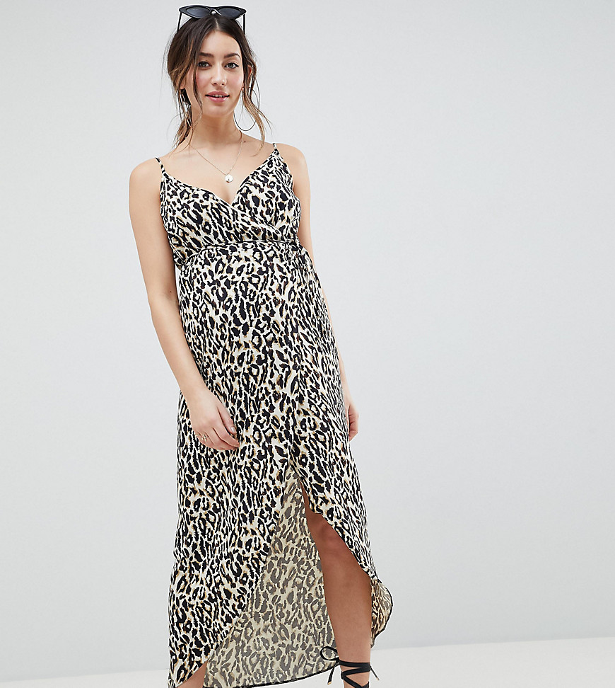 Asos Maternity Asos Design Maternity Cami Wrap Maxi Dress In Leopard Print-multi