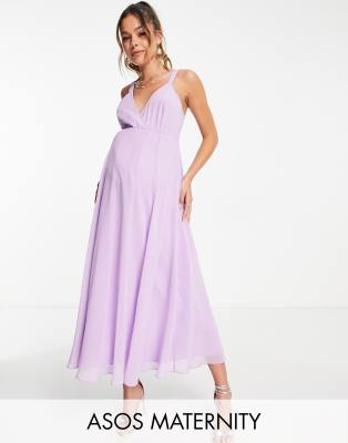 Asos Maternity Asos Design Maternity Cami Wrap Midi Dress With Lace Up Back-purple