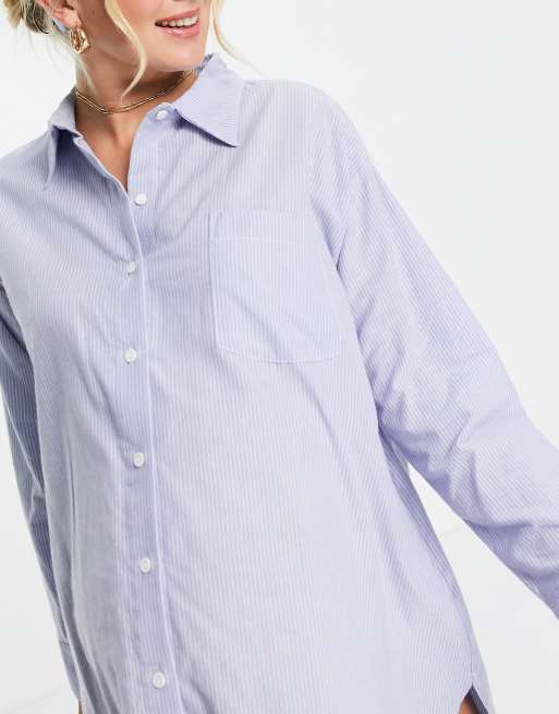 ASOS DESIGN Maternity Camicia da notte oversize in cotone a righe blu e bianca ASOS