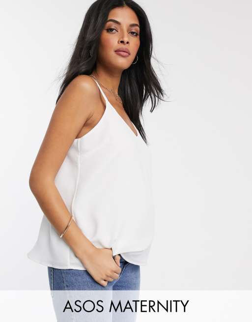 ASOS DESIGN Maternity - Canottiera a doppio strato con scollo a V, colore bianco
