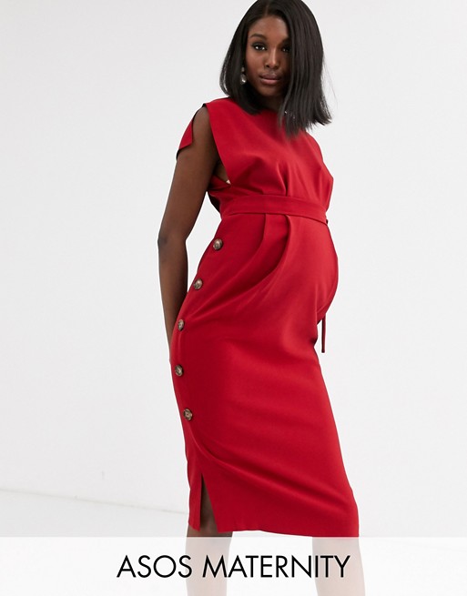 ASOS DESIGN Maternity cap sleeve split sleeve midi dress with button skirt