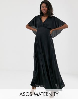 ASOS DESIGN Maternity cape back detail pleated maxi dress-Black