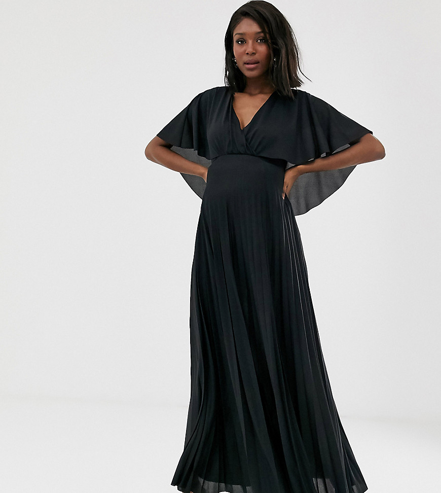 ASOS DESIGN Maternity cape back detail pleated maxi dress-Black
