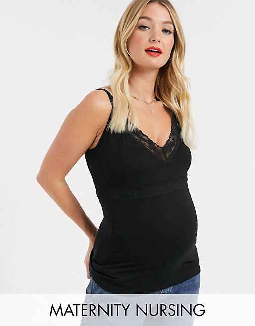 ASOS DESIGN Maternity - Caraco d'allaitement orné de dentelle - Noir