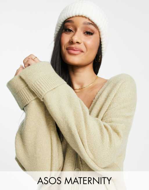 ASOS DESIGN Maternity - Cardigan oversize color avena con polsini risvoltati e tasche
