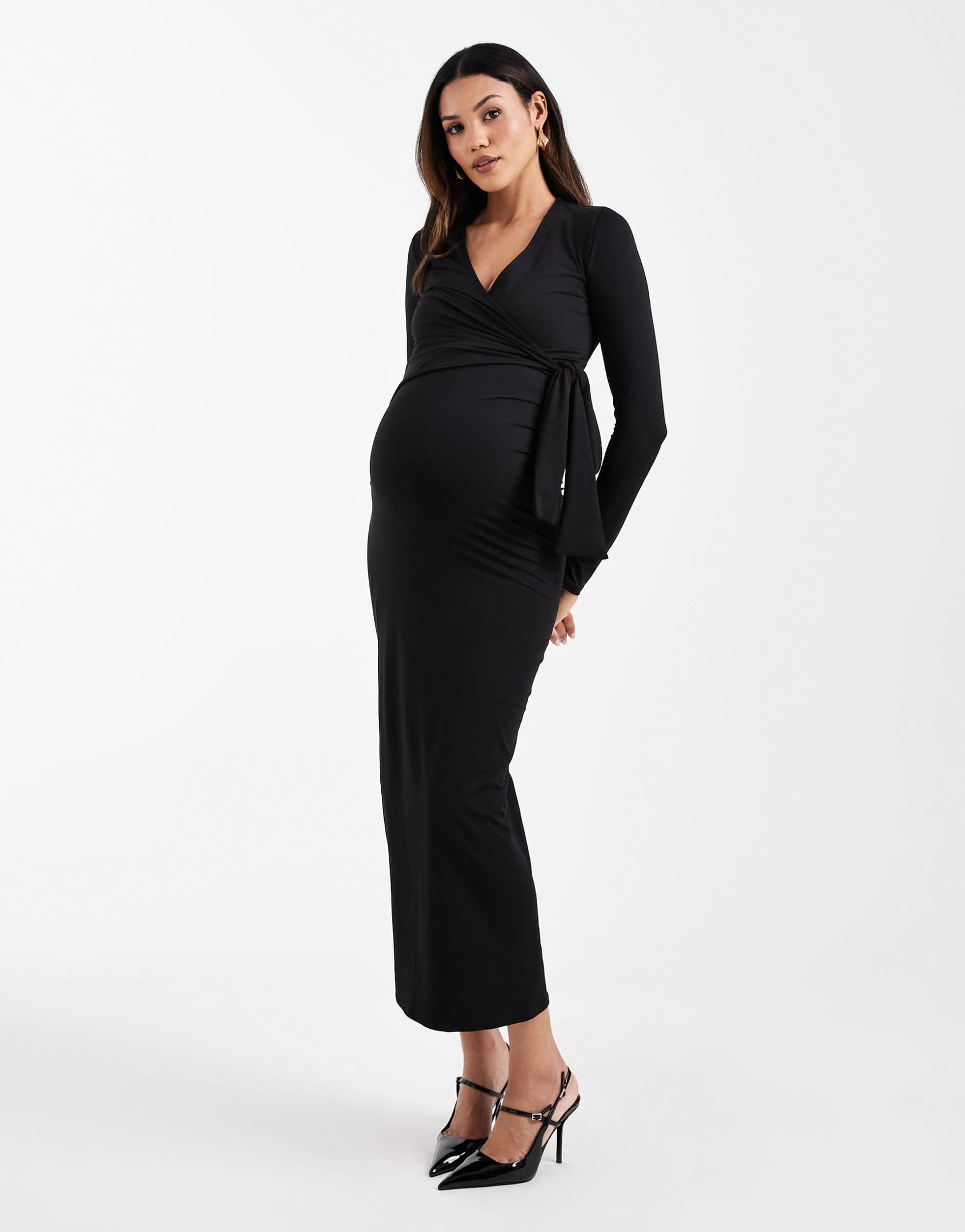 asos design maternity cardigan wrap tie detail maxi dress in black