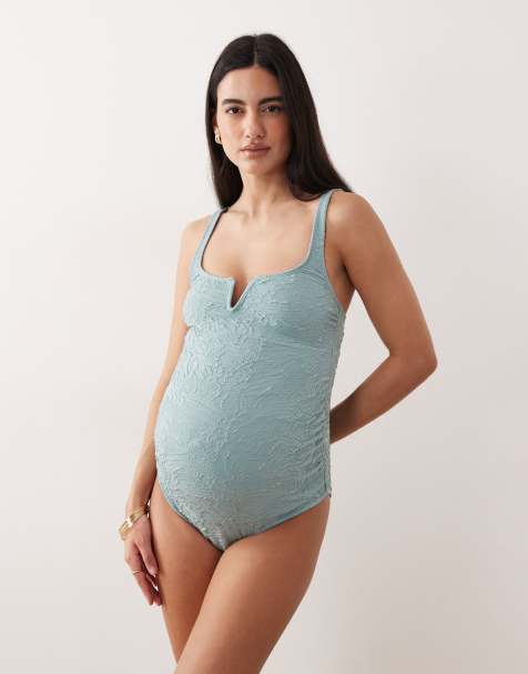 ASOS DESIGN Maternity – Cassi – Ljusblå baddräkt med v-formad bygel - view 1