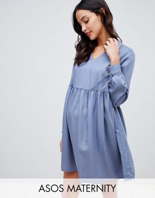 ASOS Design - Maternity - Casual aangerimpelde mini-jurk met kraag-Grijs