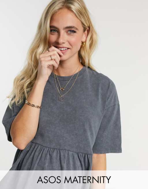 ASOS DESIGN Maternity casual smock top in washed charcoal