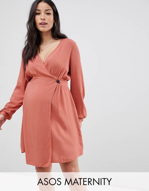 Asos Design Maternity Casual Wrap Mini Dress Asos