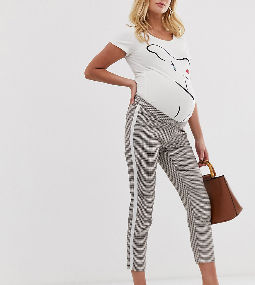 ASOS DESIGN Maternity check side stripe tapered trousers-Multi