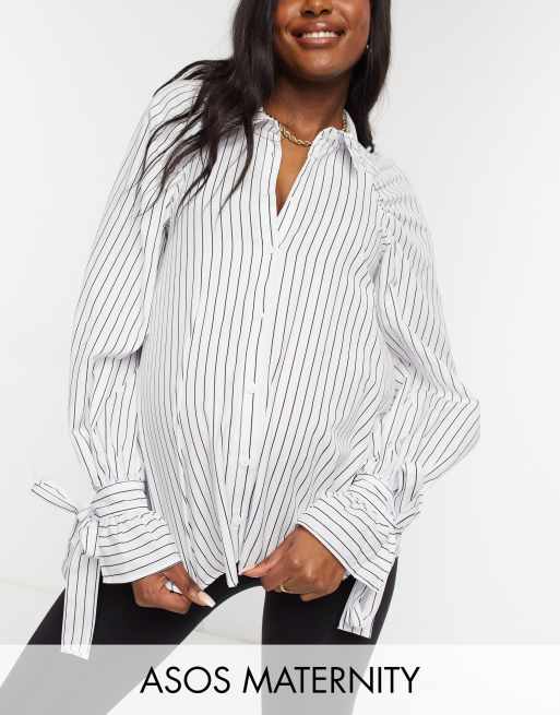 ASOS DESIGN Maternity - Chemise coupe dad à rayures et poignets noués