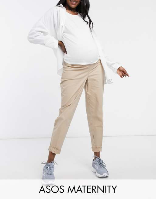 ASOS DESIGN Maternity - Chino color pietra con fascia sul pancione