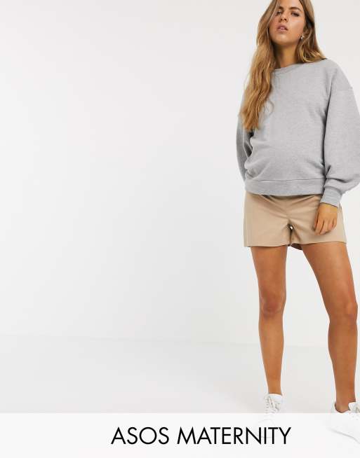 ASOS DESIGN Maternity chino short with under the bump waistband in stone