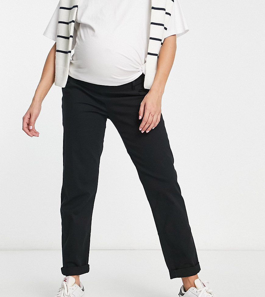ASOS DESIGN Maternity chino trousers in black with under the bump band