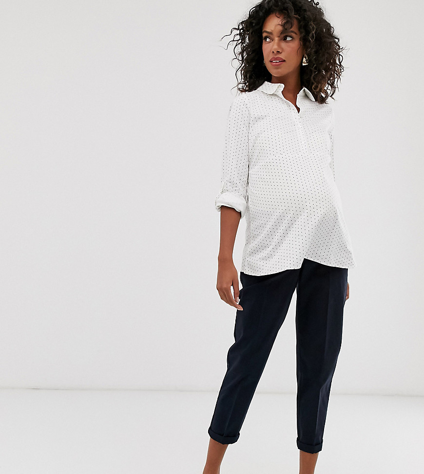ASOS DESIGN Maternity chino trousers with under band-Navy