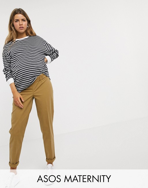 ASOS DESIGN Maternity chino trousers in camel with under the bump band