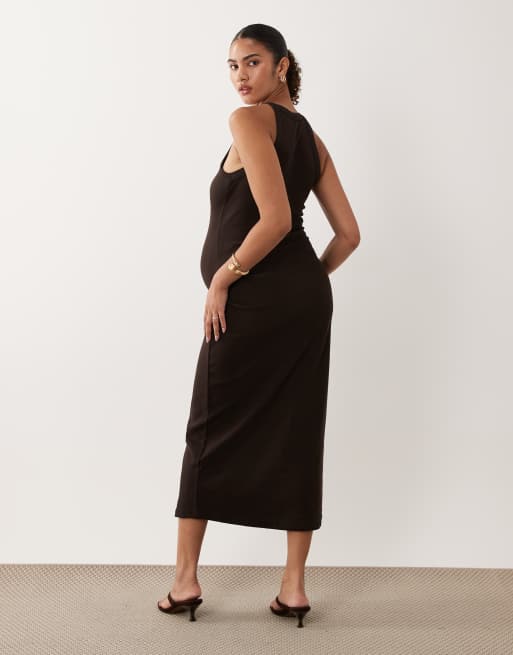 ASOS DESIGN Maternity – Chokladbrun ribbad midiklänning, 4 av 4