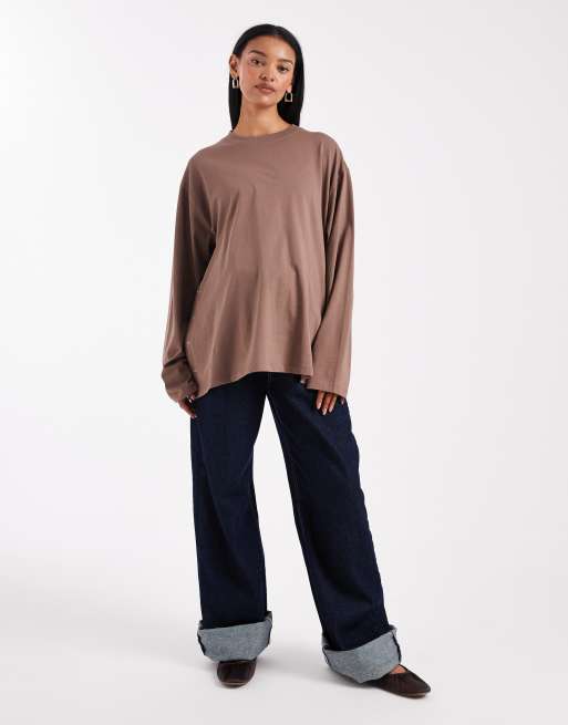 ASOS DESIGN Maternity - Chokoladebrun langærmet amme-T-shirt, 2 af 4