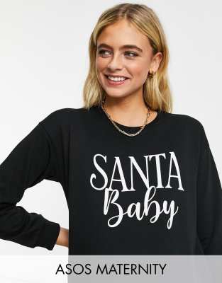 ASOS DESIGN Maternity christmas exclusive santa baby sweatshirt in black