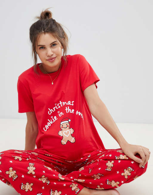 ASOS DESIGN Maternity CHRISTMAS gingerbread t shirt and trouser pyjama set