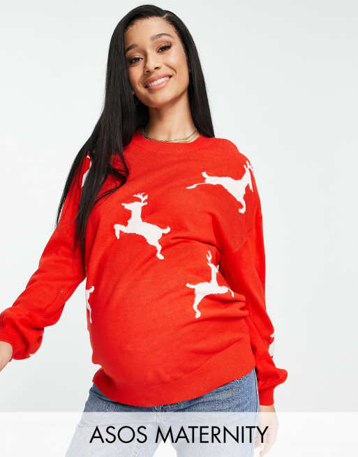 ASOS DESIGN Maternity Christmas jumper with reindeer pattern ASOS