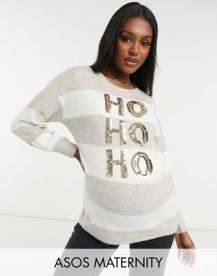 ASOS DESIGN Maternity Christmas jumper with sequin HoHoHo ASOS