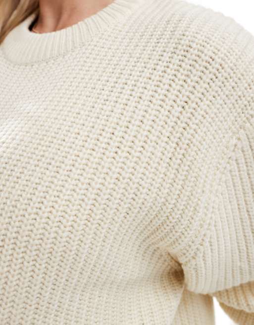 ASOS DESIGN Maternity chunky crew neck rib jumper in cream, 4 of 4