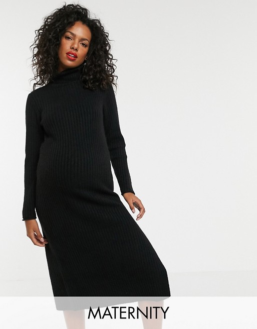 ASOS DESIGN Maternity chunky midi dress with side split in recycled blend