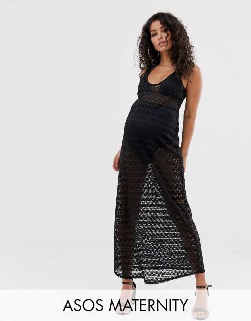 ASOS DESIGN Maternity – Ciążowa sukienka plażowa z dżerseju i koronki