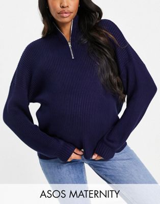 ASOS DESIGN Maternity co-ord high neck jumper with zip detail in navy
