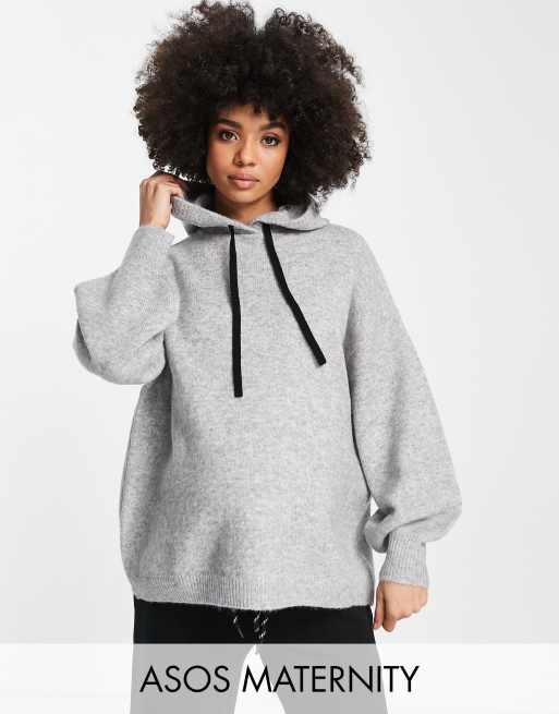 ASOS DESIGN maternity co-ord knitted trousers and oversized hoodie in grey, 2 of 3