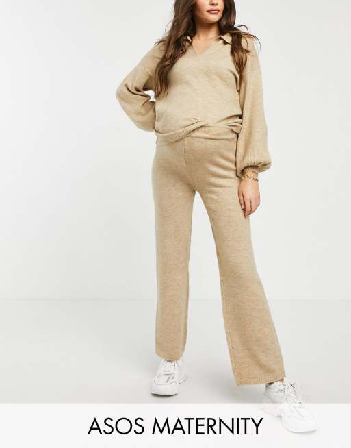 ASOS DESIGN Maternity co-ord knitted wide leg trouser in oatmeal