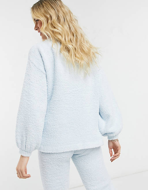  Maternity co-ord off the shoulder jumper in textured boucle yarn in light blue 