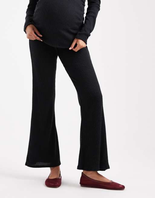 ASOS DESIGN Maternity co-ord ribbed flare trousers in black, 2 of 5