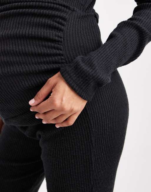 ASOS DESIGN Maternity co-ord ribbed flare trousers in black, 3 of 5