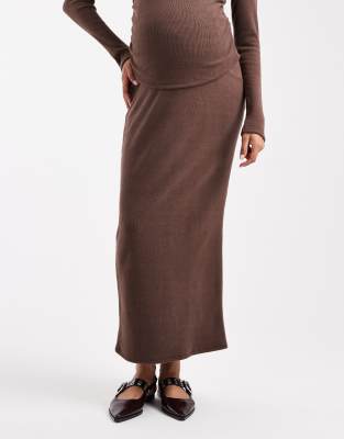 Asos Maternity Asos Design Maternity Co-ord Ribbed Maxi Skirt In Brown