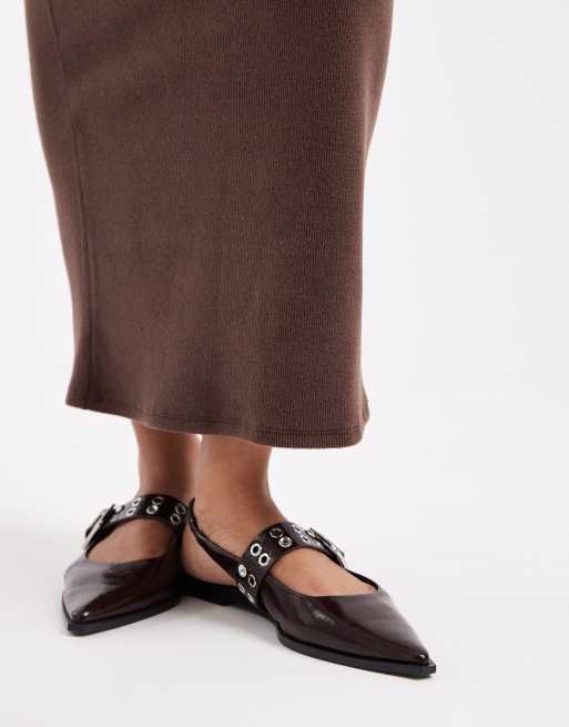 ASOS DESIGN Maternity co-ord ribbed maxi skirt in chocolate, 3 of 5