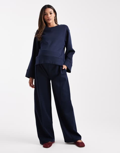 ASOS DESIGN Maternity - Co-ord set met interlocknaden in marineblauw - view 1