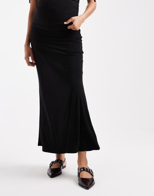 ASOS DESIGN Maternity co-ord slinky column maxi skirt in black, 2 of 5