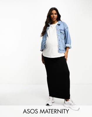 Black Fold-Over Maternity Maxi Skirt