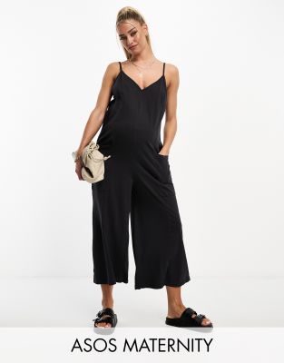 ASOS DESIGN Maternity strappy jersey jumpsuit in charcoal - ASOS Price Checker