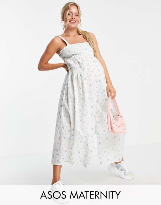 ASOS DESIGN Maternity - Combinaison froncée avec dos élastique et imprimé floral