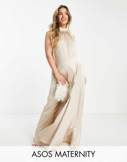 ASOS DESIGN Maternity - Combinaison large sans manches en satin à col bénitier - Champignon