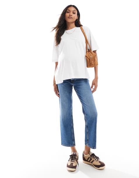 ASOS DESIGN Maternity comfort stretch straight leg jeans in authentic dark mid blue - view 1