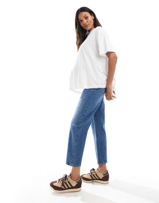 ASOS DESIGN Maternity comfort stretch straight leg jeans in authentic mid blue