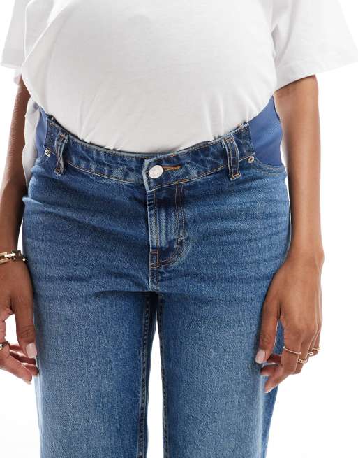 ASOS DESIGN Maternity comfort stretch straight leg jeans in authentic mid blue