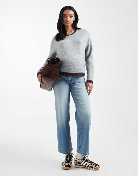 ASOS DESIGN Maternity comfort stretch straight leg jeans in authentic mid blue