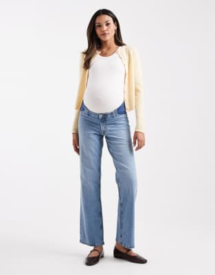 ASOS DESIGN Maternity comfort stretch straight leg jeans in light mid blue
