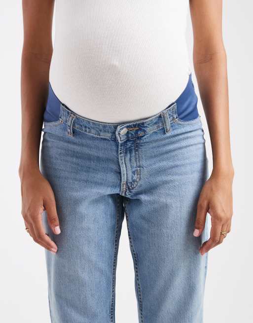 ASOS DESIGN Maternity comfort stretch straight leg jeans in light mid blue